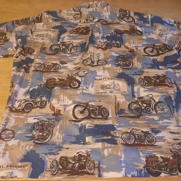 Mens Harley-Davidson Casual Motorcycle Print Shirt - Tan, Blue, Black - Picture 5 of 8